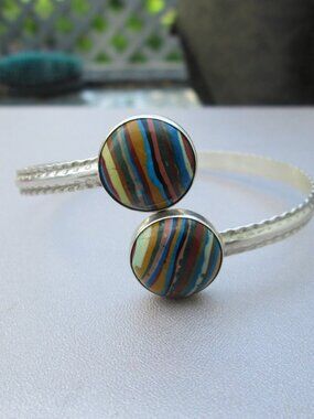 Jay King sterling rainbow Calsilica  cuff bracelet DTR
